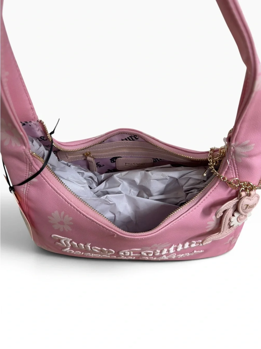 Juicy Couture Daisy For Juicy Pink Hobo Shoulder Bag Floral Logo Charm NWT Purse